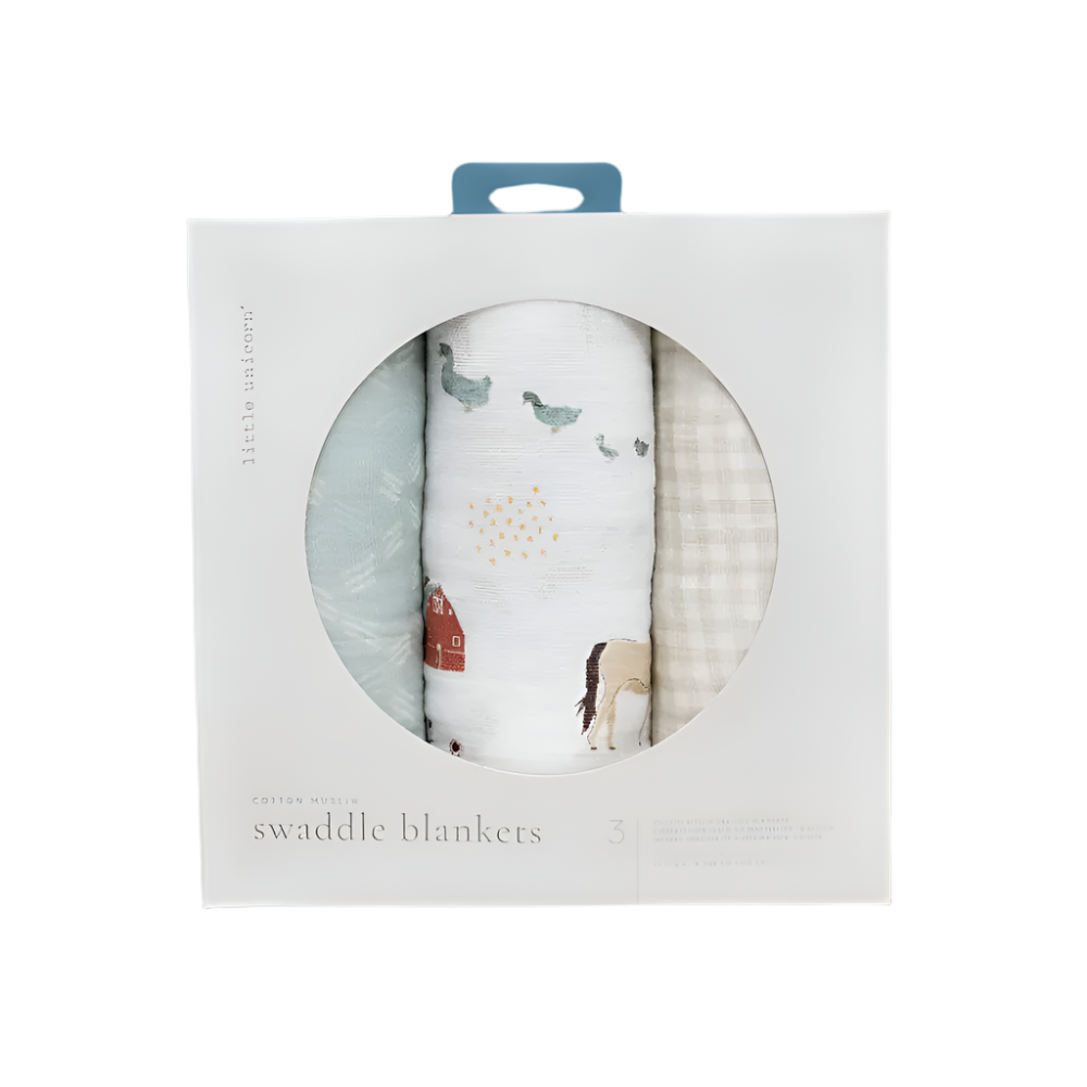 Cotton Muslin Swaddle 3 Pack - Farmyard