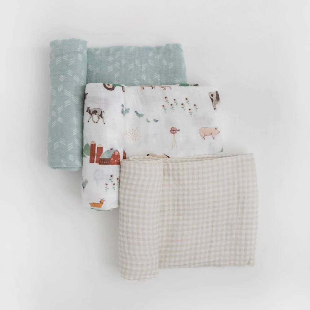 Cotton Muslin Swaddle 3 Pack - Farmyard