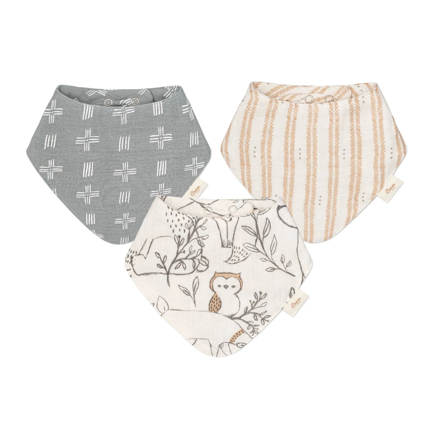 Cotton Muslin Bib 3 Pack - Woodland Animal