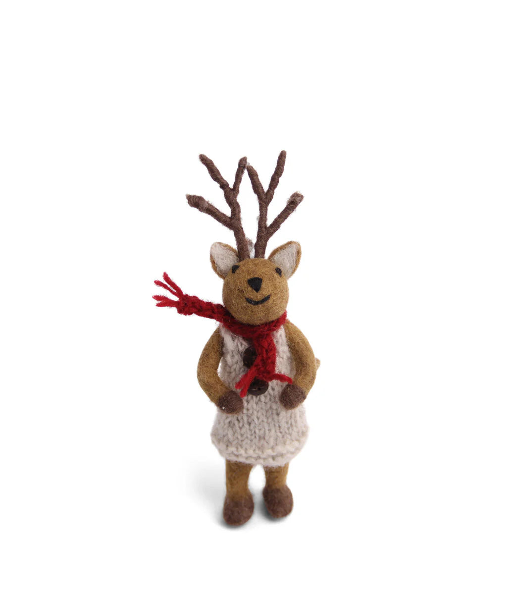 Girl Deer with Grey Dress & Scarf