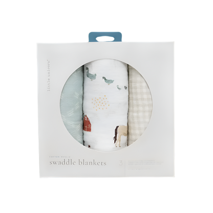Cotton Muslin Swaddle 3 Pack - Farmyard