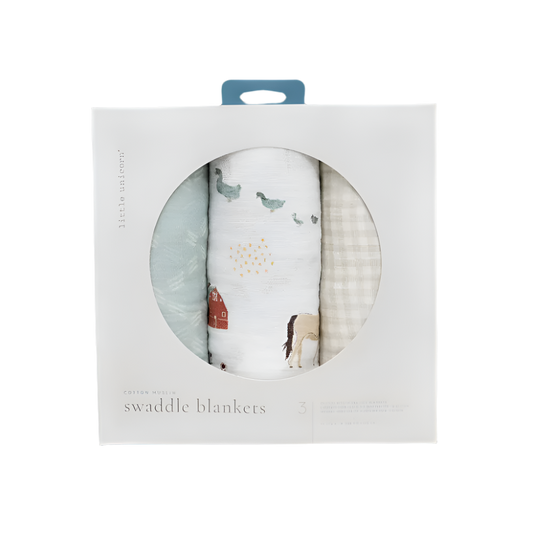Cotton Muslin Swaddle 3 Pack - Farmyard