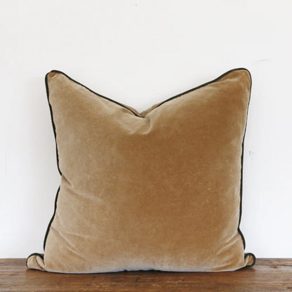 Piped Soft Ochre Velvet Cushion