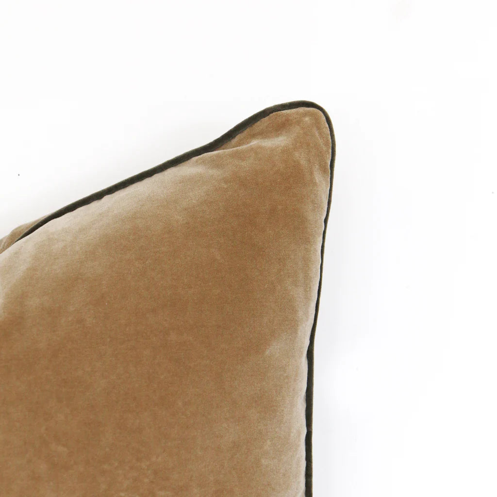 Piped Soft Ochre Velvet Cushion