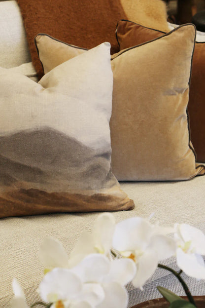 Piped Soft Ochre Velvet Cushion