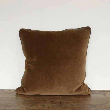 Piped Tobacco Velvet Cushion