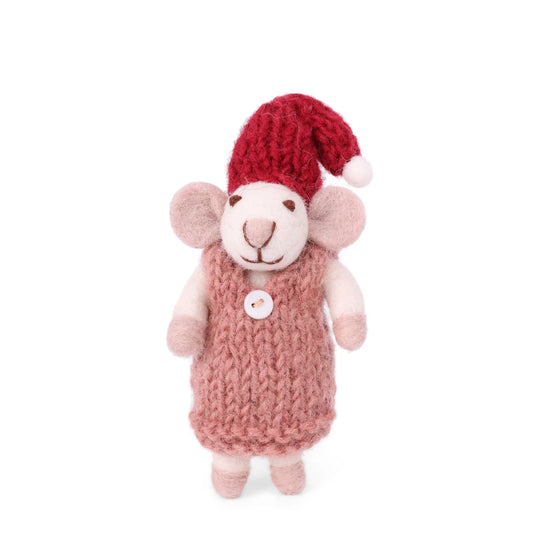 White Mouse with Dusty Red Dress
