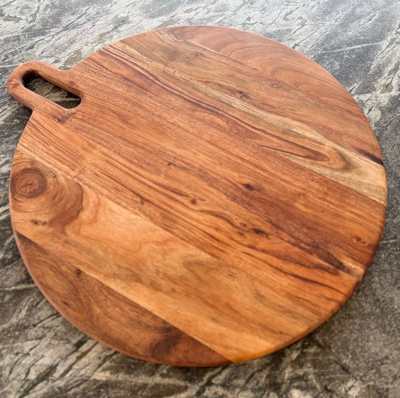 Large Round Handled Platter in Acacia Wood