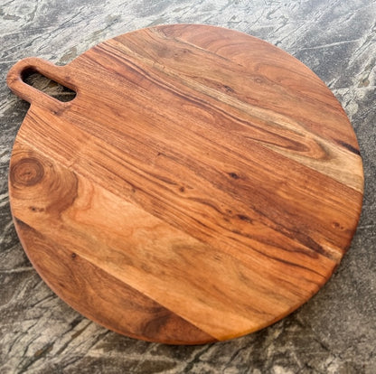 Large Round Handled Platter in Acacia Wood