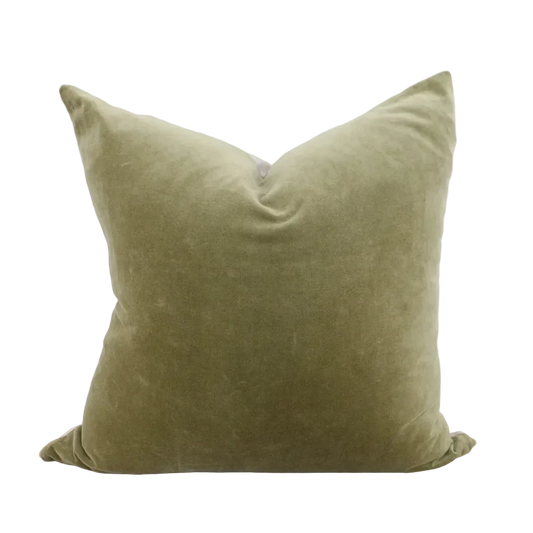 Sage Green Velvet Cushion With Linen Back